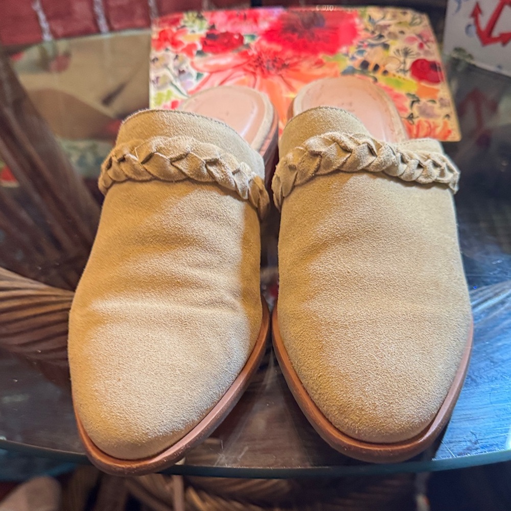 Talbots Tan Suede Mules with Braided Detail